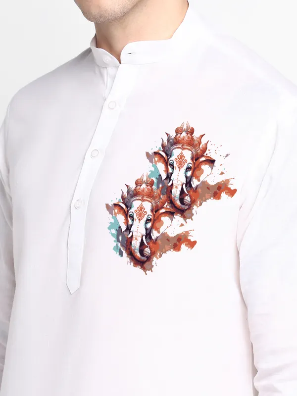 Men_Cotton_Printed_White_Kurta