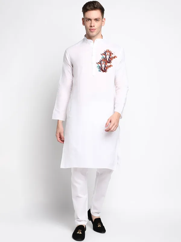 Men_Cotton_Printed_White_Kurta
