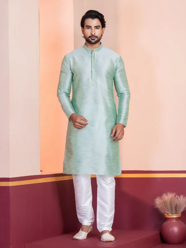 Men_Self_Design_Green_Kurta