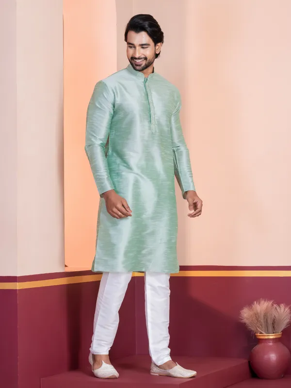 Men_Self_Design_Green_Kurta