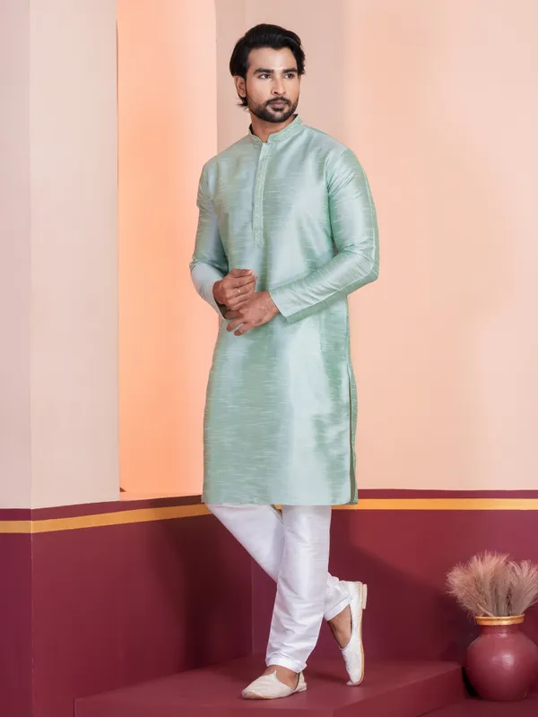 Men_Self_Design_Green_Kurta