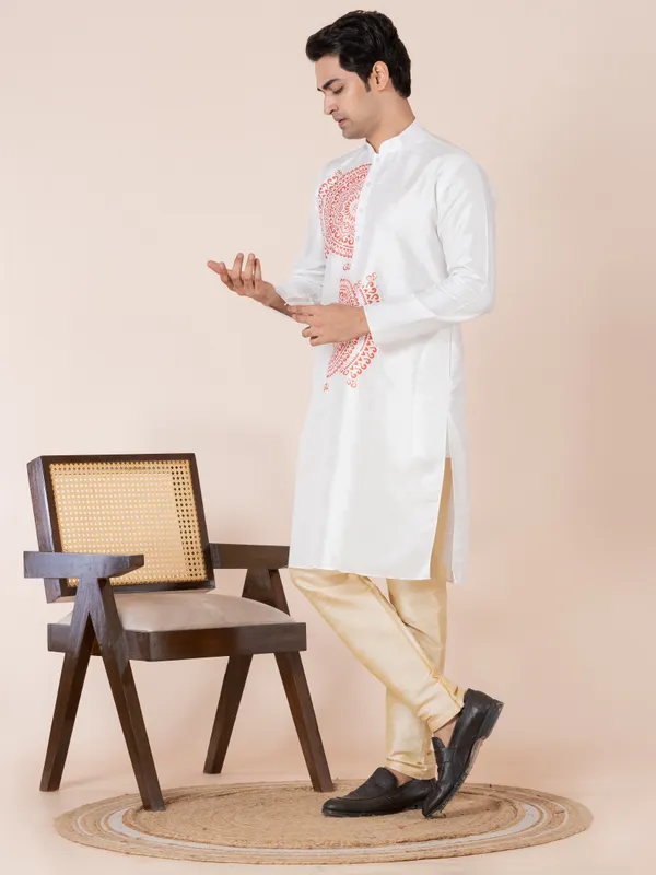 Men_Printed_White_Kurta