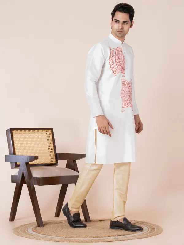 Men_Printed_White_Kurta