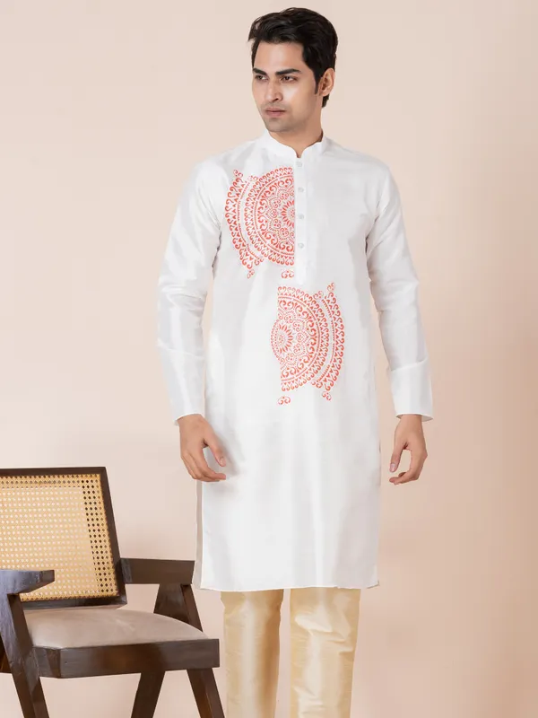 Men_Printed_White_Kurta