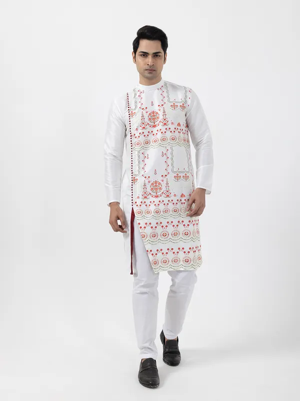 Men_Silk_Printed_White_Kurta