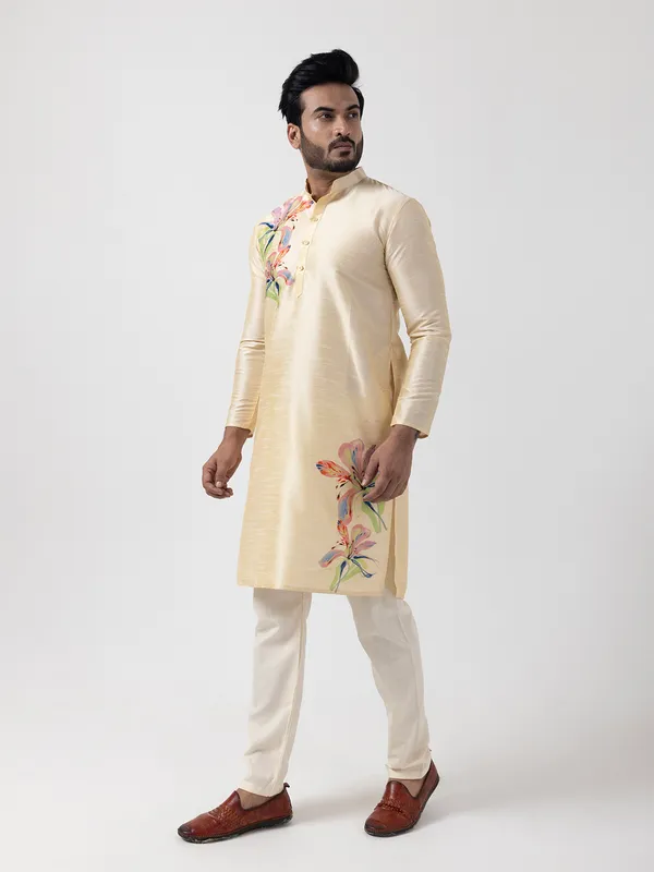Men_Printed_Beige_Kurta
