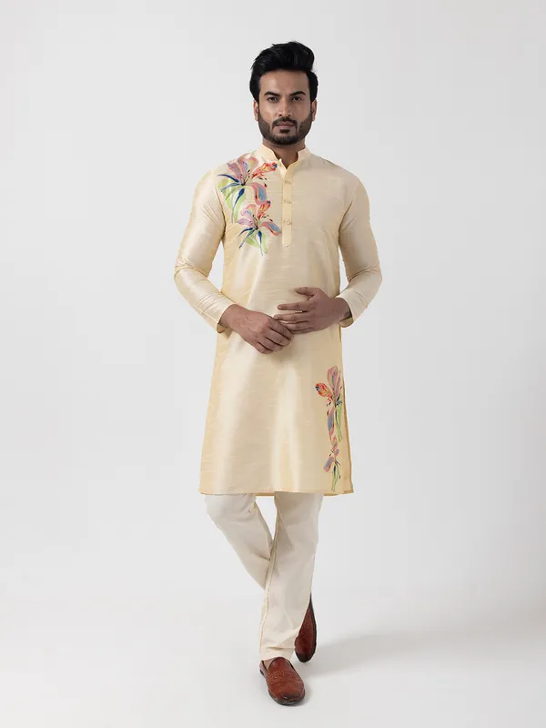 Men_Printed_Beige_Kurta