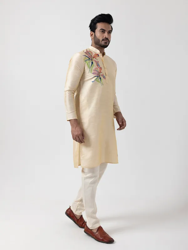 Men_Printed_Beige_Kurta