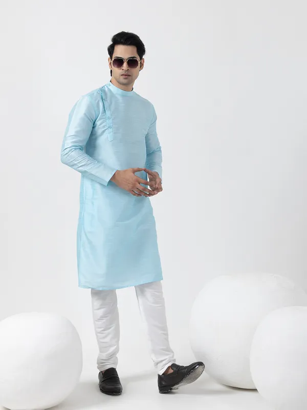 Men_Silk_Blue_Kurta