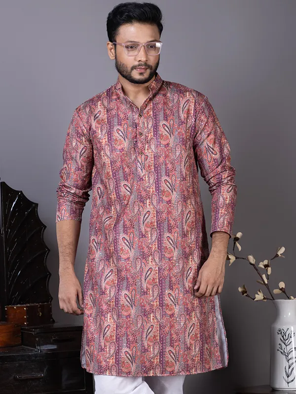 Men_Cotton_Printed_Purple_Kurta