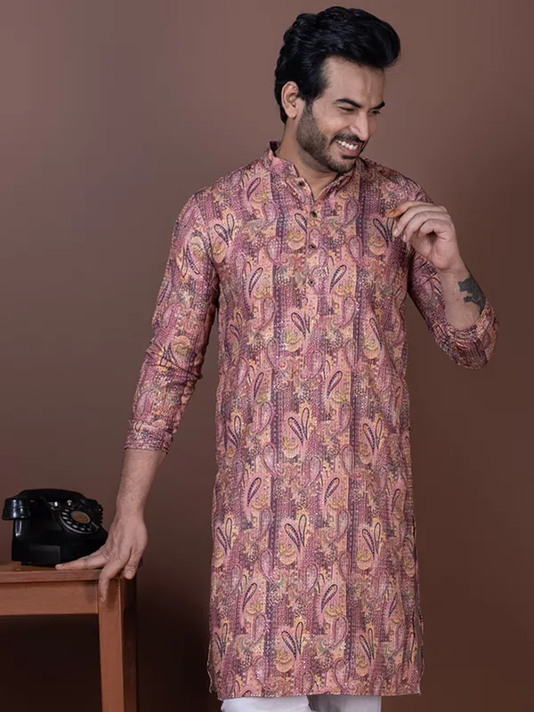 Men_Silk_Printed_Pink_Kurta