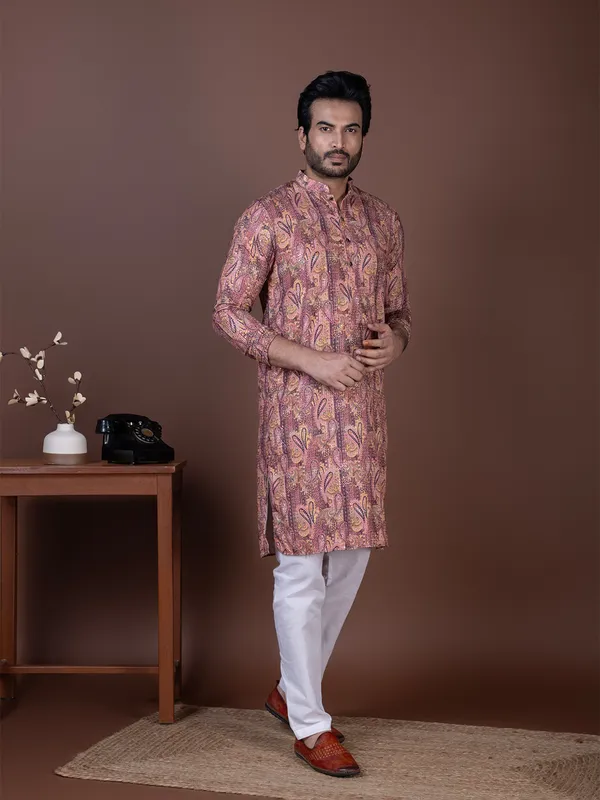 Men_Silk_Printed_Pink_Kurta