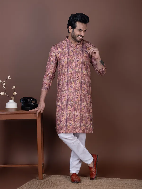 Men_Silk_Printed_Pink_Kurta