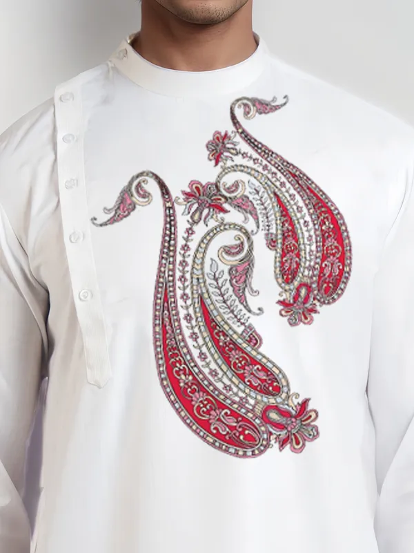 Men_Printed_White_Kurta