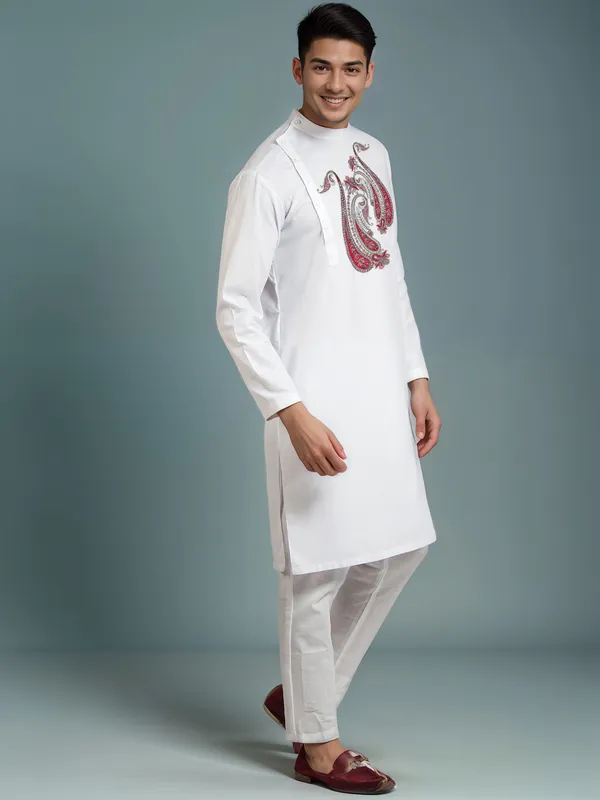 Men_Printed_White_Kurta