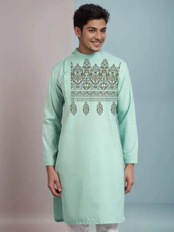 Men_Printed_Green_Kurta