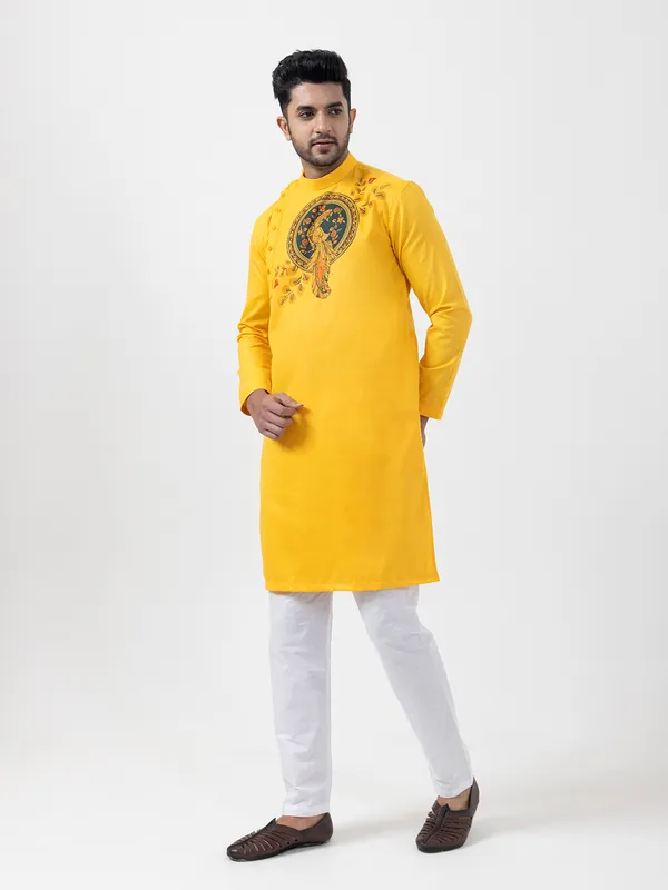 Men_Printed_Mustard_Kurta