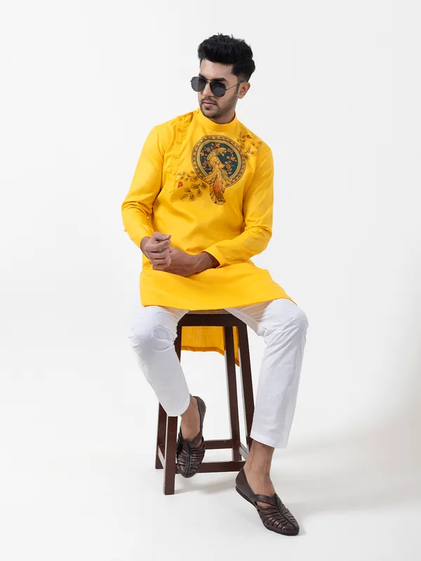 Men_Printed_Mustard_Kurta