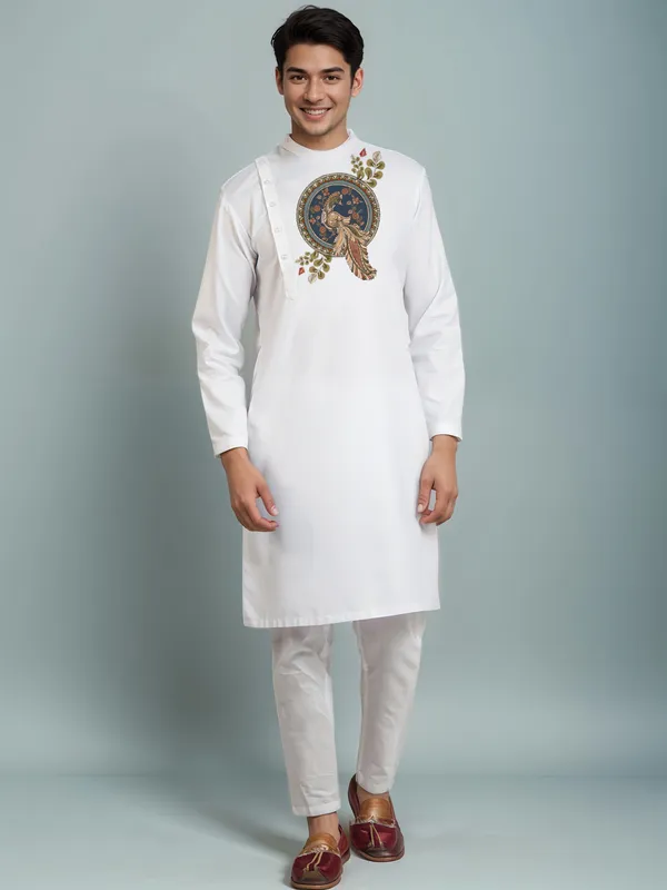 Men_Printed_White_Kurta