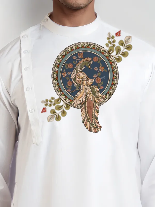 Men_Printed_White_Kurta