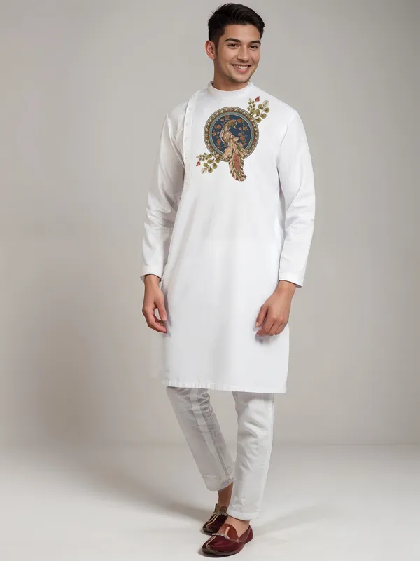 Men_Printed_White_Kurta