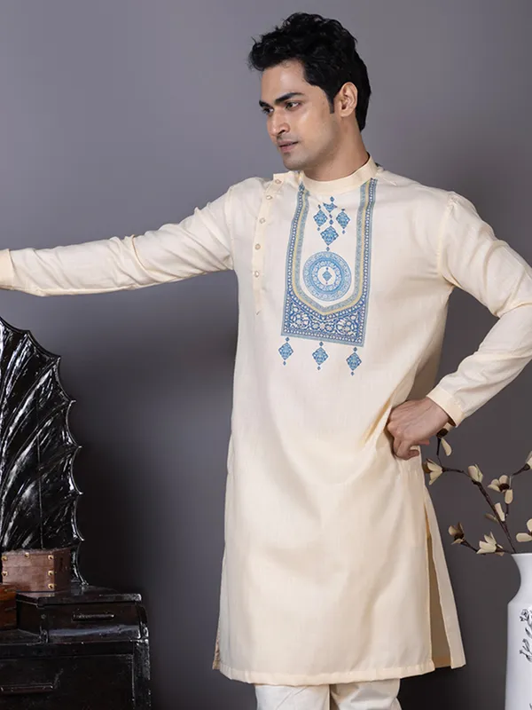 Men_Printed_Beige_Kurta