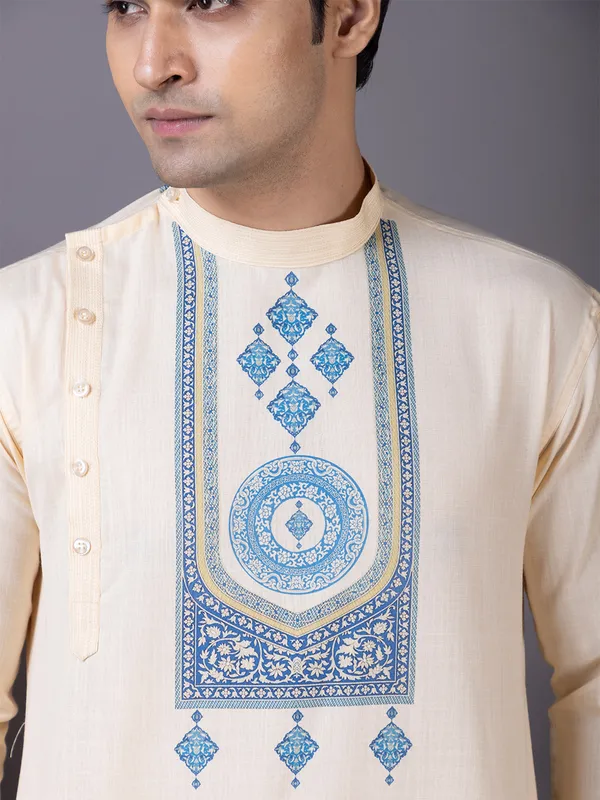 Men_Printed_Beige_Kurta