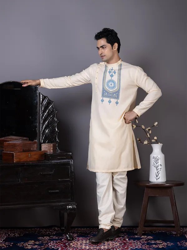 Men_Printed_Beige_Kurta