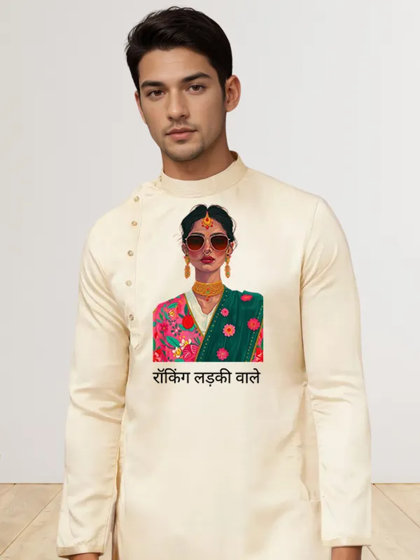 Men_Printed_Beige_Kurta