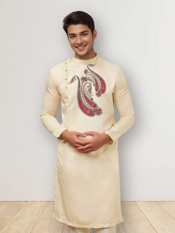 Men_Printed_Beige_Kurta