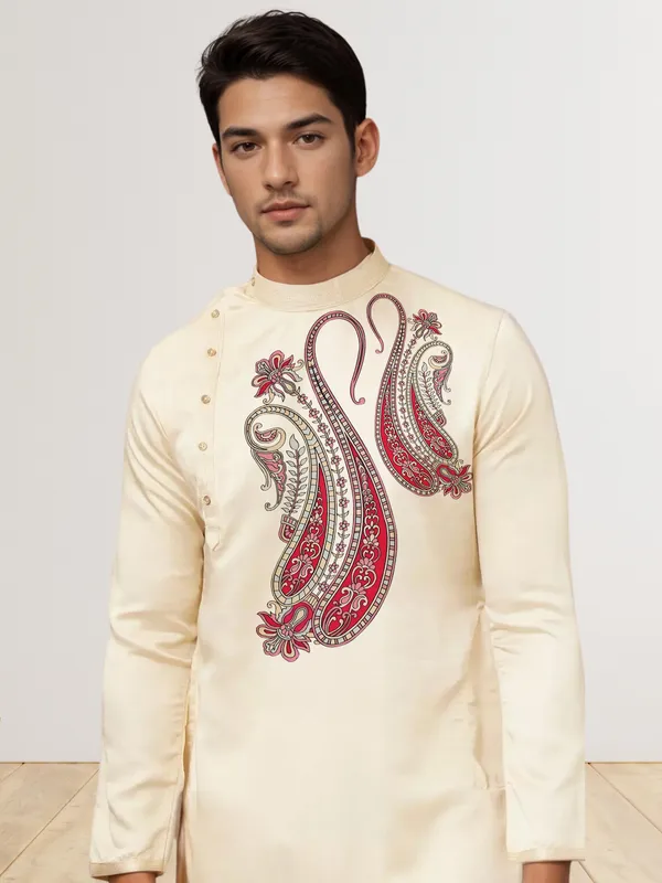 Men_Printed_Beige_Kurta