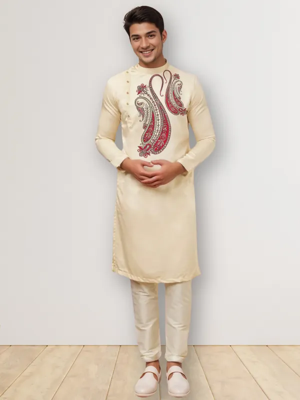 Men_Printed_Beige_Kurta
