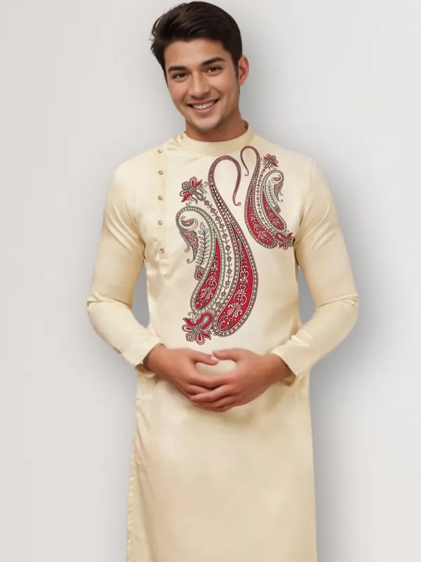 Men_Printed_Beige_Kurta