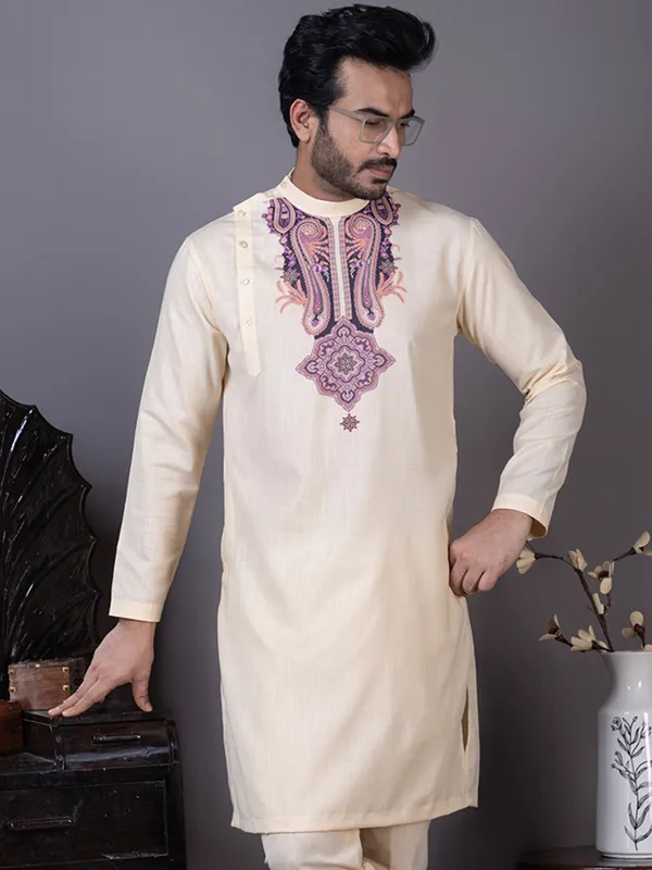 Men_Printed_Beige_Kurta