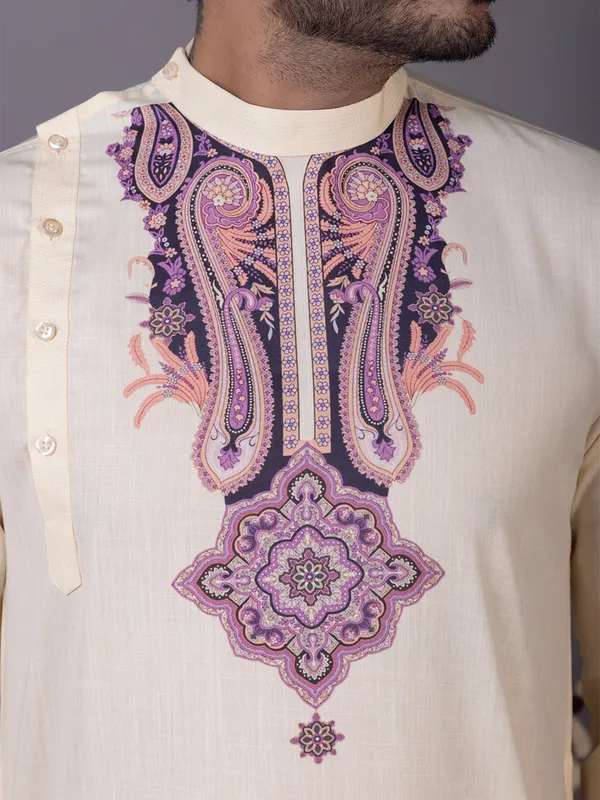 Men_Printed_Beige_Kurta