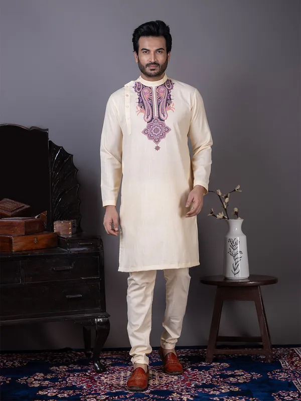 Men_Printed_Beige_Kurta