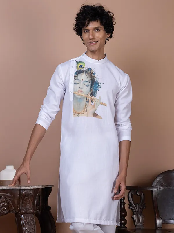 Men_Printed_White_Kurta