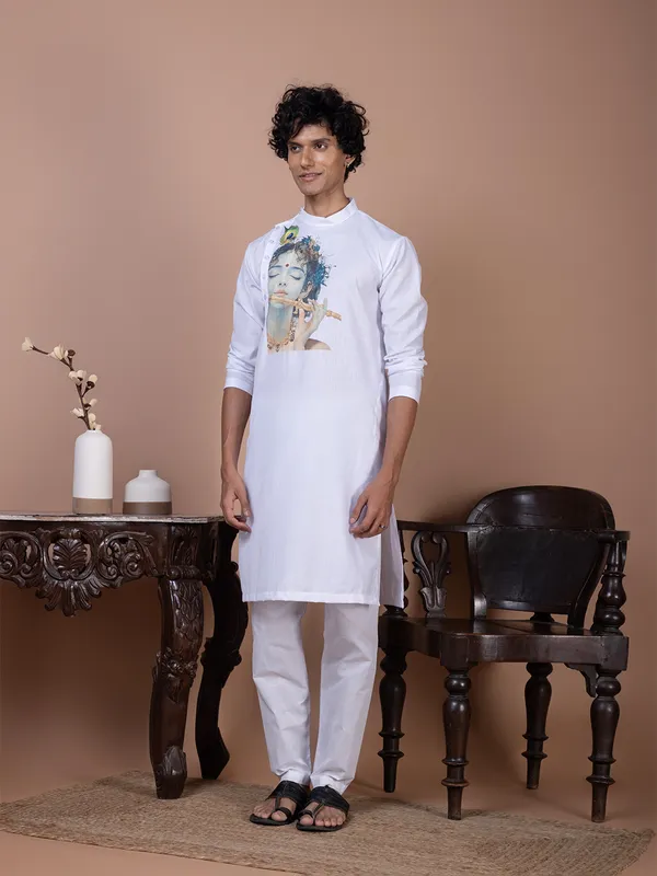 Men_Printed_White_Kurta
