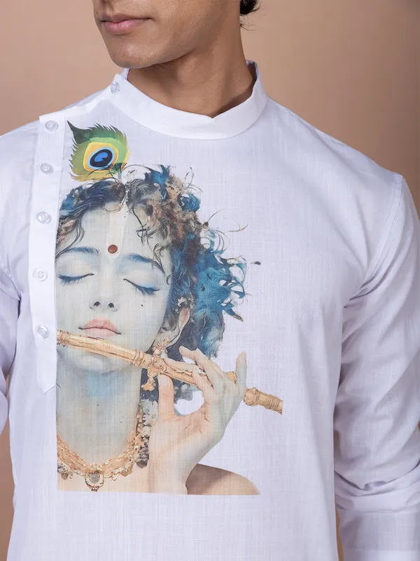 Men_Printed_White_Kurta
