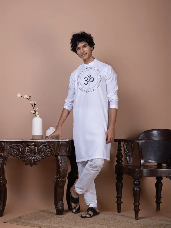Men_Printed_White_Kurta