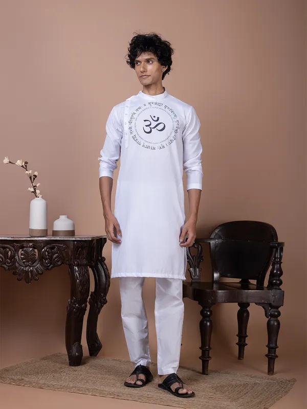 Men_Printed_White_Kurta