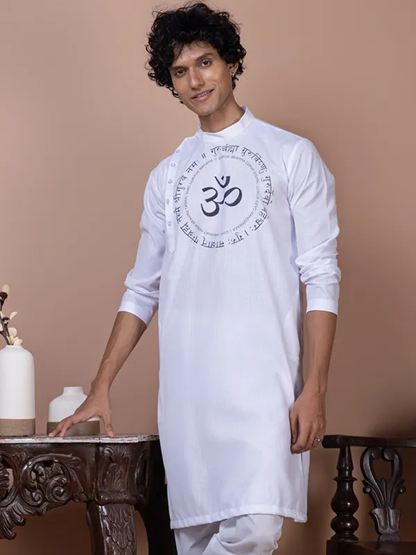 Men_Printed_White_Kurta