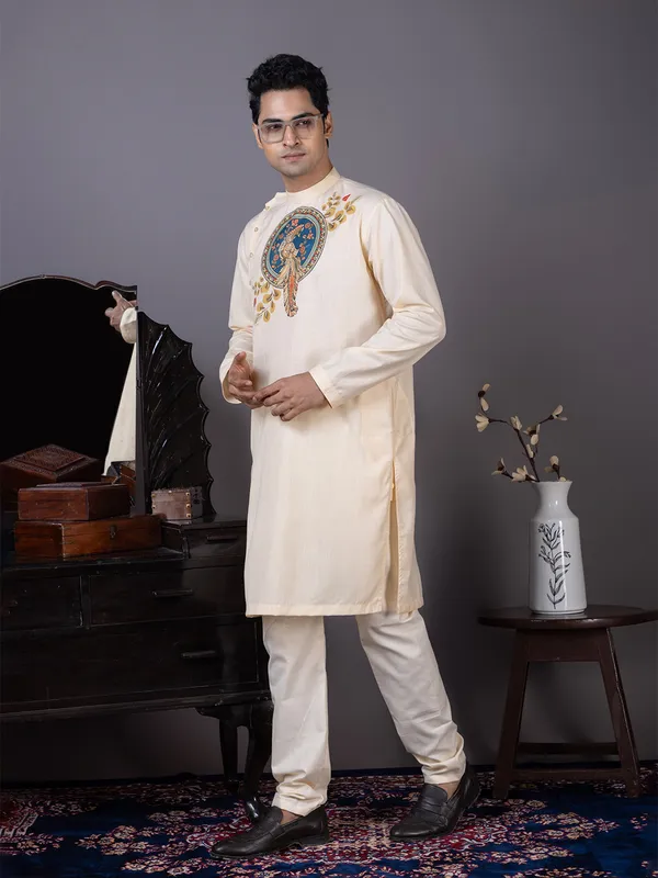 Men_Cotton_Beige_Kurta