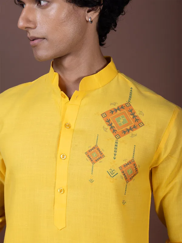 Men_Printed_Yellow_Kurta