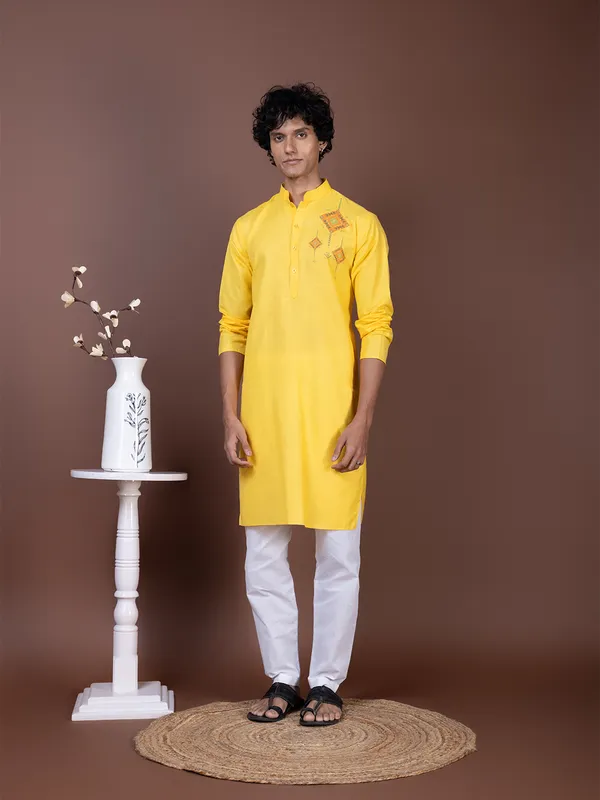 Men_Printed_Yellow_Kurta