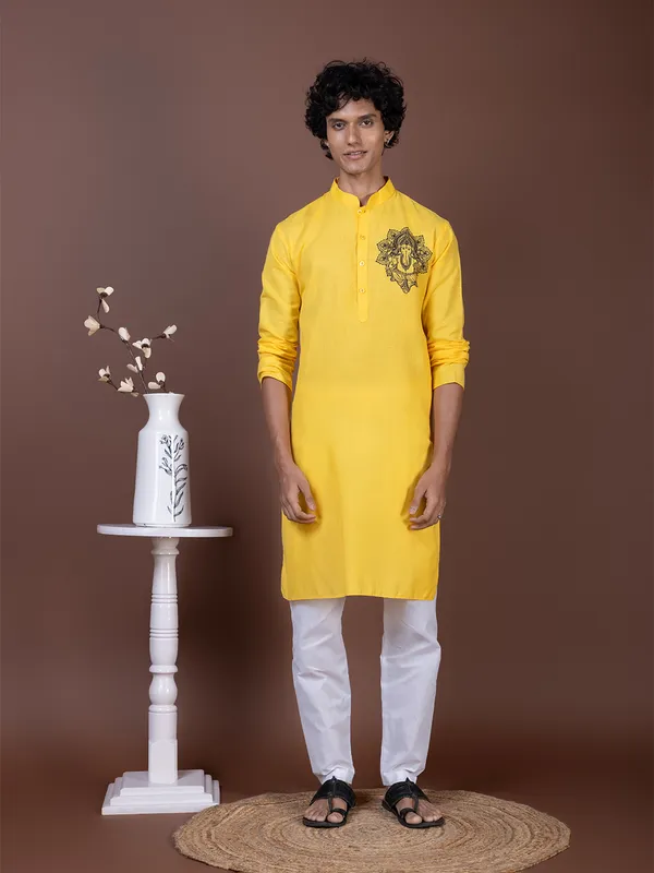 Men_Printed_Yellow_Kurta
