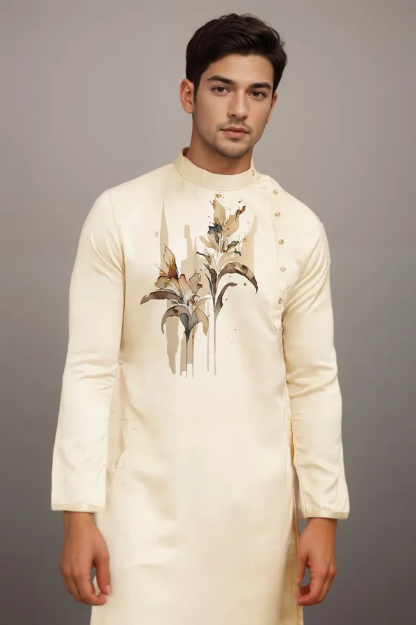 Men_Printed_Beige_Kurta