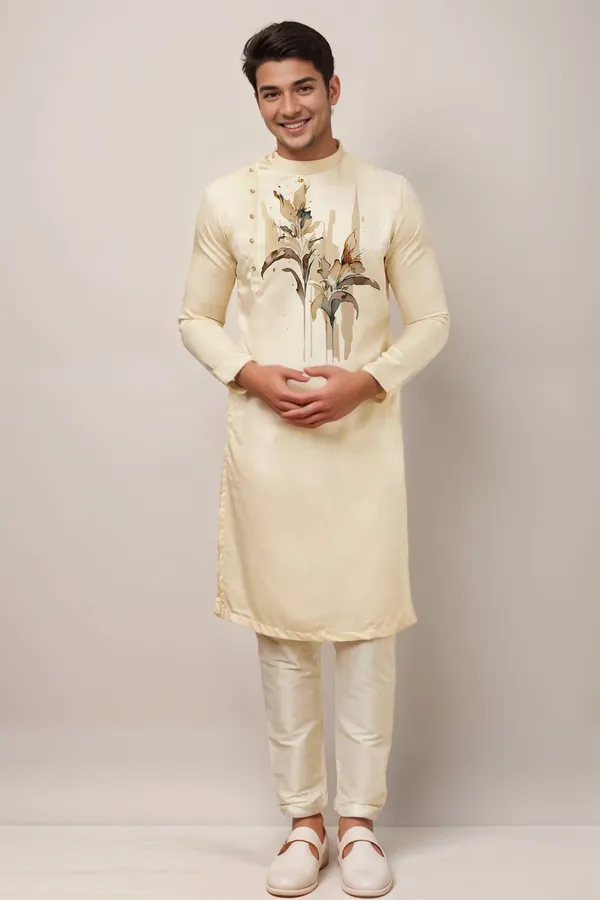 Men_Printed_Beige_Kurta