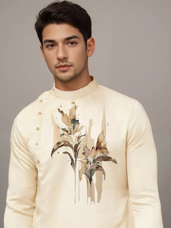 Men_Printed_Beige_Kurta