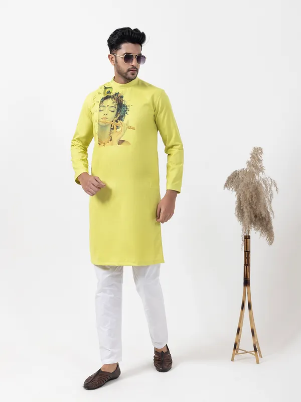 Men_Printed_Lime_Kurta